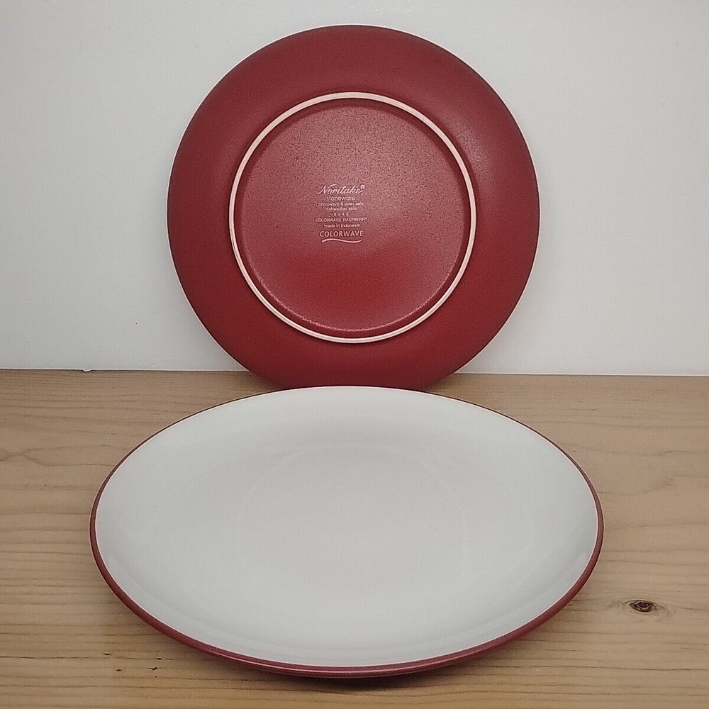 2 Noritake Stoneware Colorwave 8" Salad Plates Set Raspberry 8045